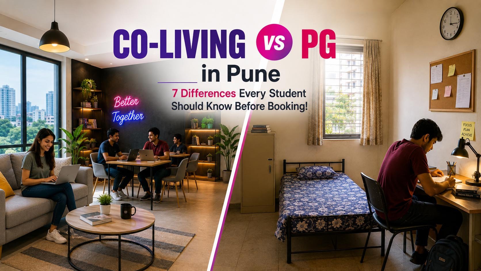 Co-Living vs PG in Pune- 7 Differences Every Student Should Know Before Booking