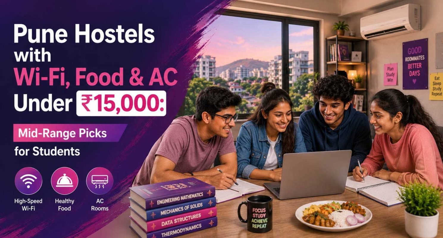 Pune Hostels with Wi-Fi, Food & AC Under ₹15,000- Mid-Range Picks for Students